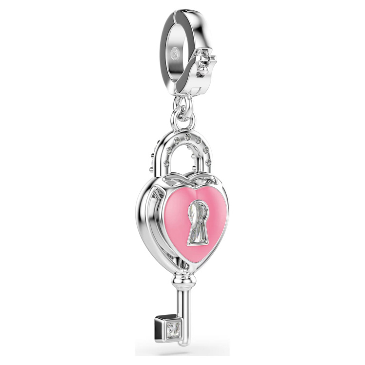 Idyllia charmMixed cuts, Heart with key, White, Rhodium plated